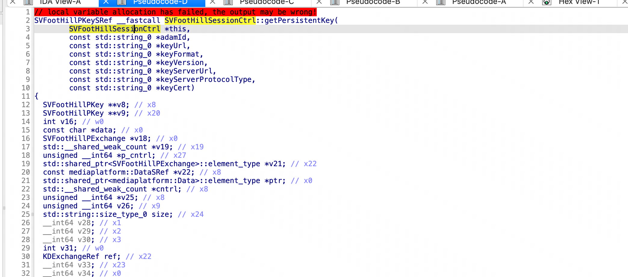 IDA arm getPersistentKey 参数列表